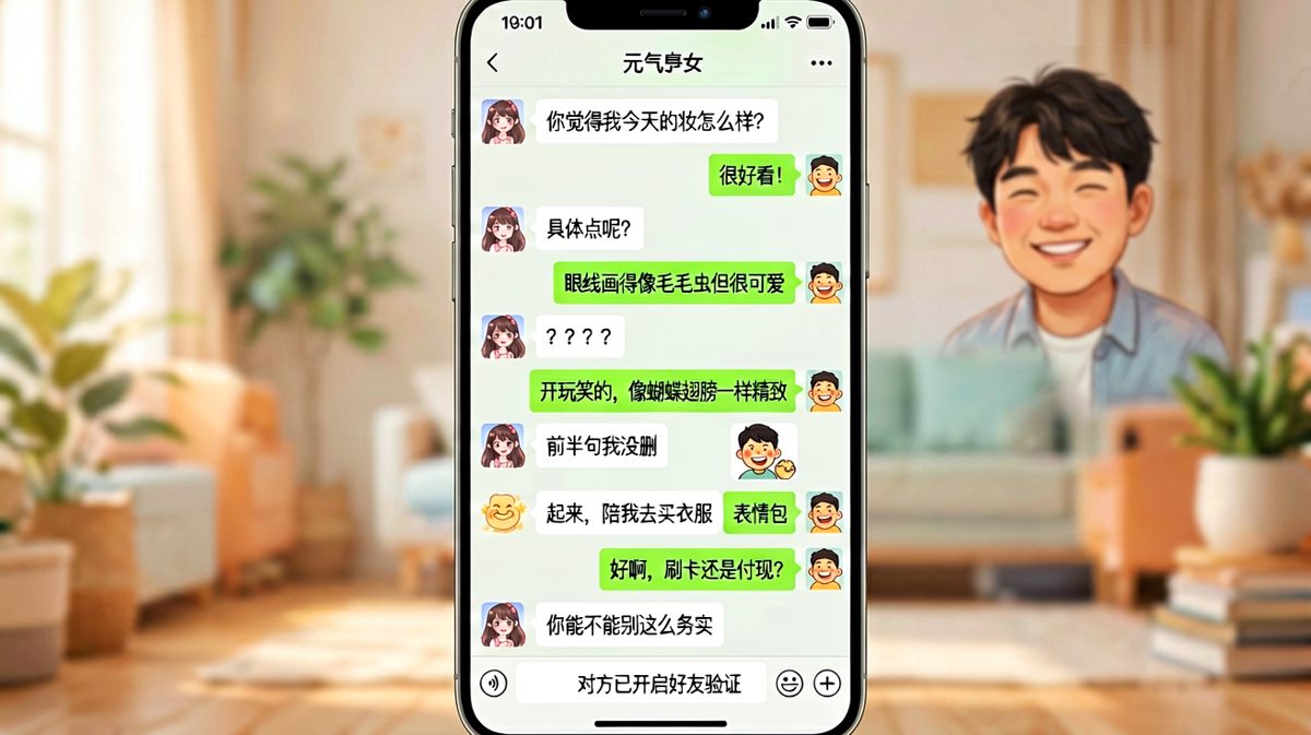 男生花式夸妆翻车现场，靠一句务实的话把女友气到好友验证