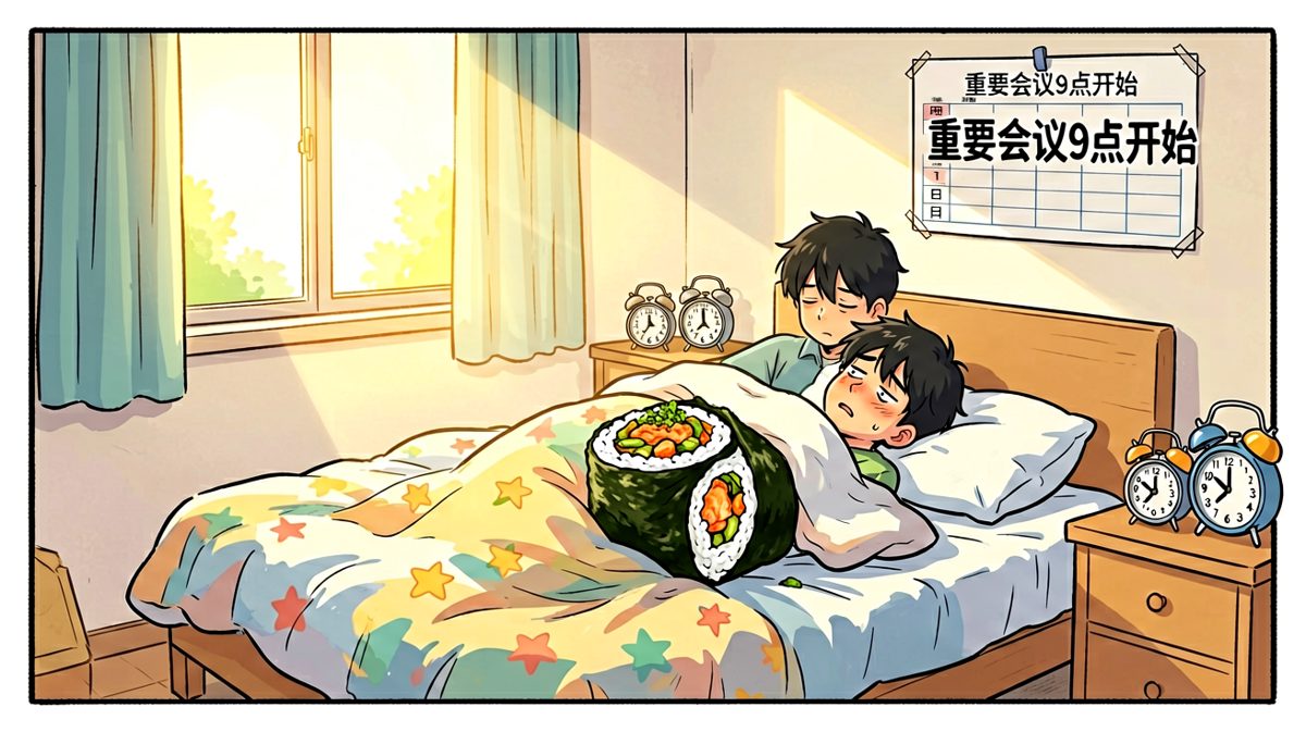 闹钟响了，但被窝太暖不想动