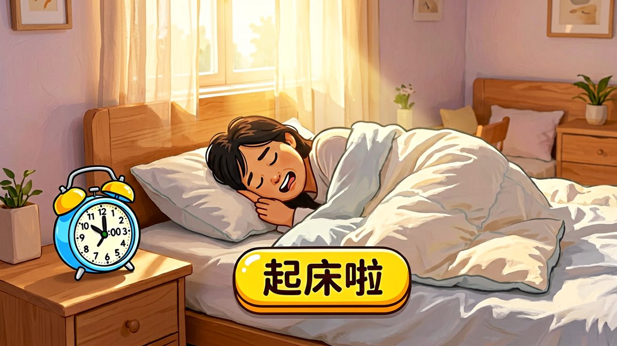 第一格：闹钟准时响起，但被子封印太强