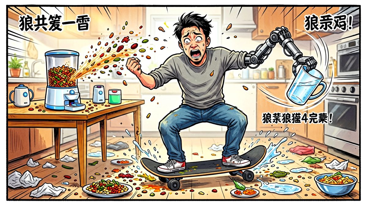 第3格：神器集体暴走，越懒越忙乱，现场一片灾难