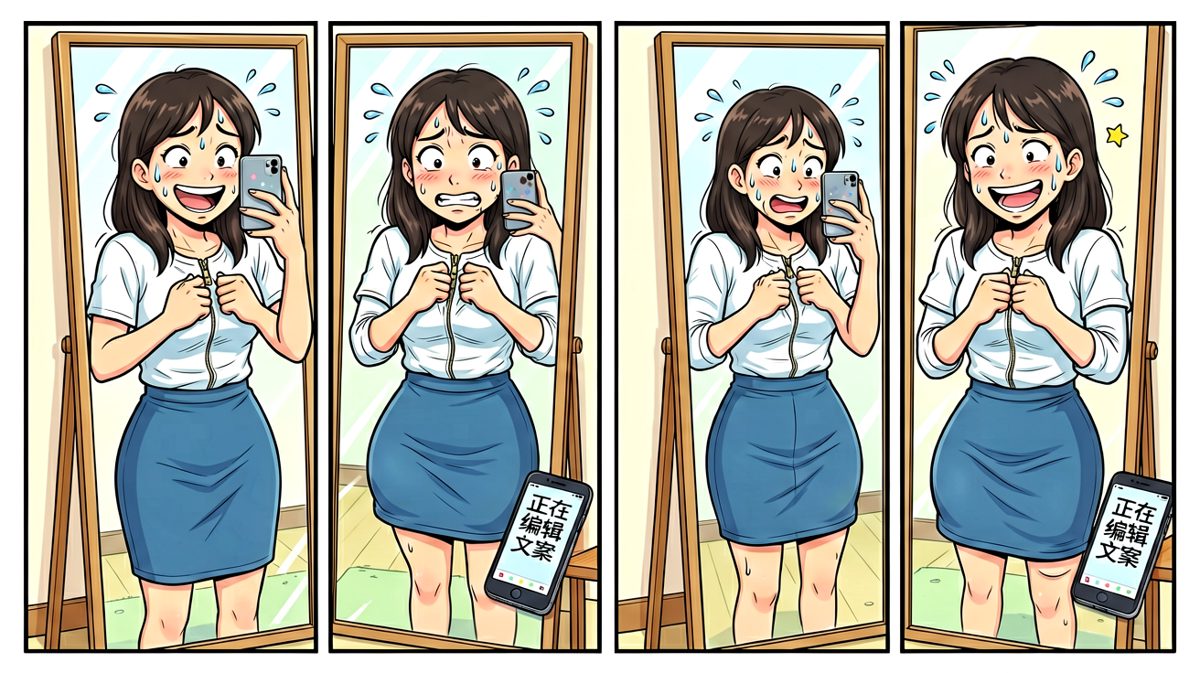 硬撑拍照，痛苦面具