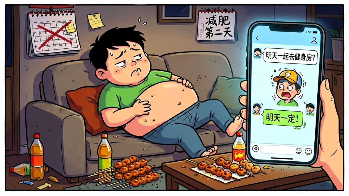 摸着圆滚滚的肚子，立下明天的flag