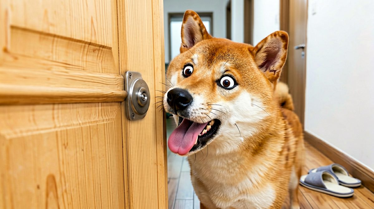 柴犬用鼻子开门，门回敬它一记闷拳