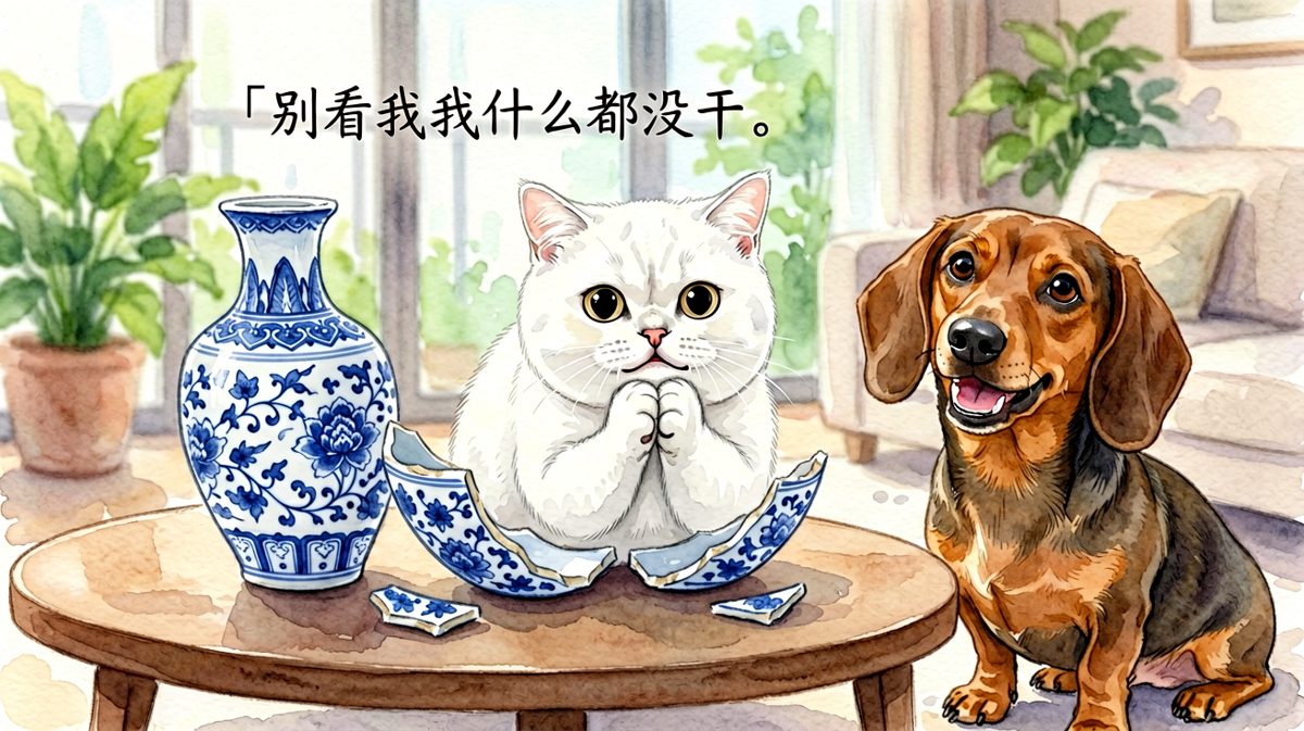 花瓶碎了，猫比你还无辜