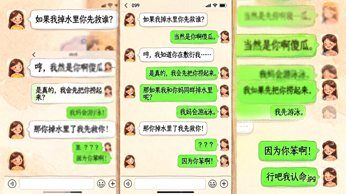 送命题变成送鸡仔，男友最终选择认命。