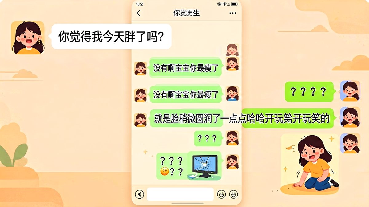 送命题'我胖了吗'——求生欲在线翻车现场。