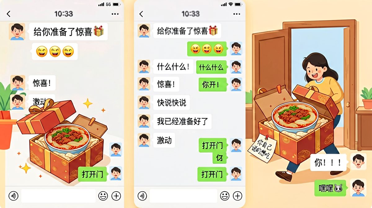 惊喜是整箱螺蛳粉——因为她说想吃。