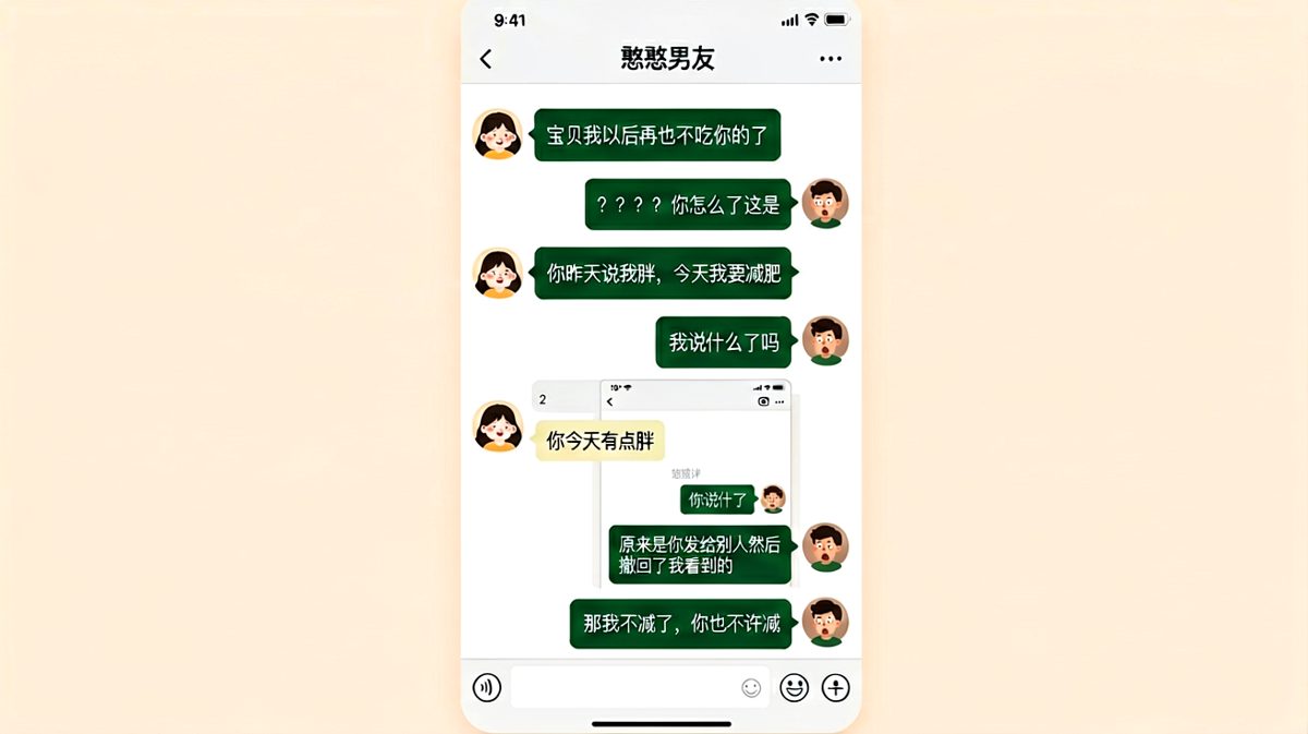 一场因为发错消息引发的减肥风波，最后双双摆烂。