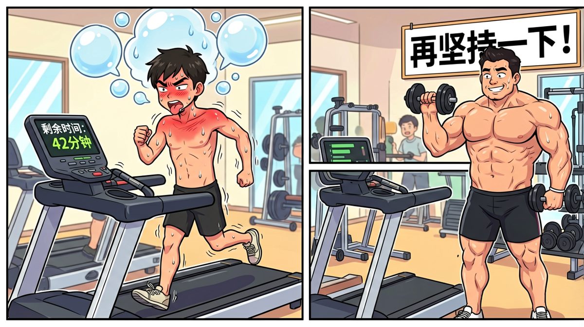 现实很残酷，跑步机还没跑完十分钟，主角就开始怀疑人生。