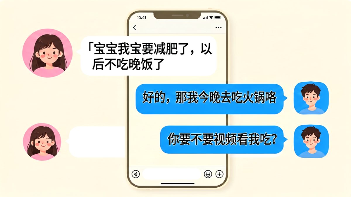 「我减肥了你随便吃」vs「要视频看我吃吗」的经典反差开局