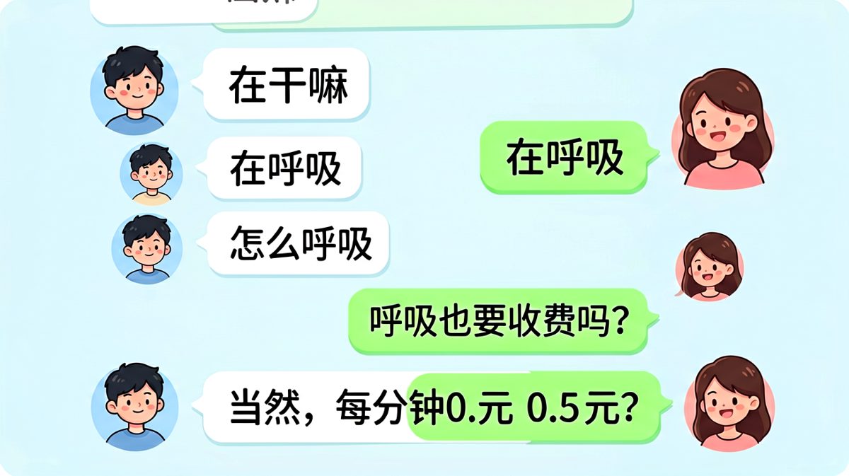 女生用'在呼吸'回应男友日常问候，反转是呼吸要收费
