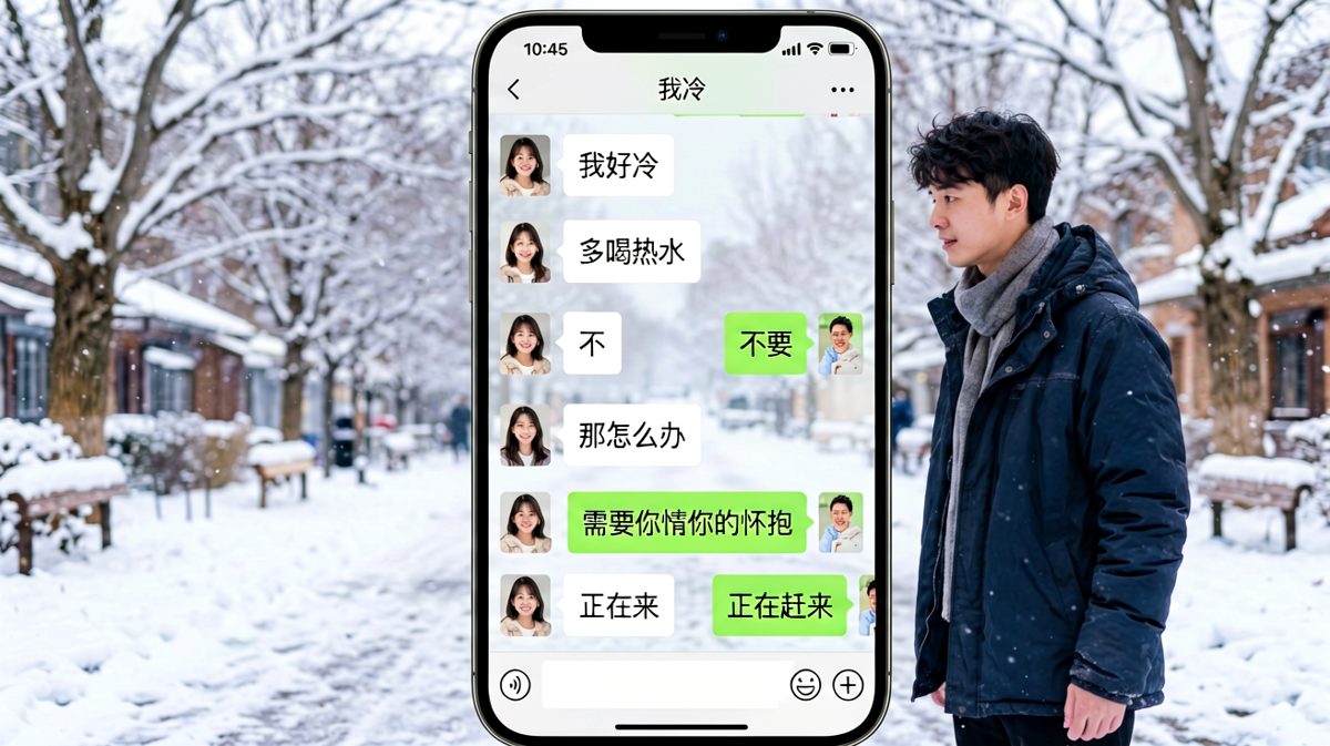 女生撒娇喊冷，男生从直男回复到暖心行动的反转