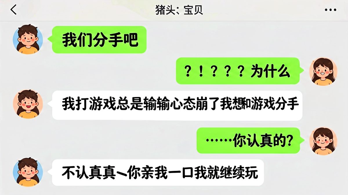 女生假装提分手，结果是游戏输的心态崩了，最后反向撩男友