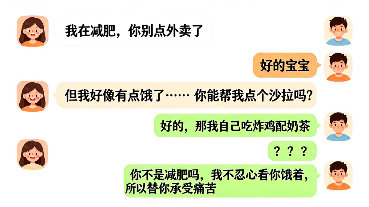 男生用逻辑满分的方式反驳女朋友的减肥宣言