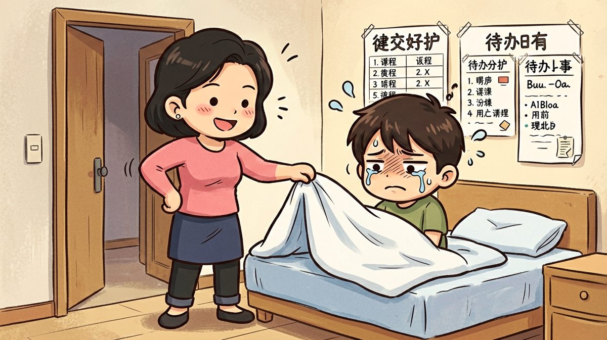 妈妈掀被子，强制开机