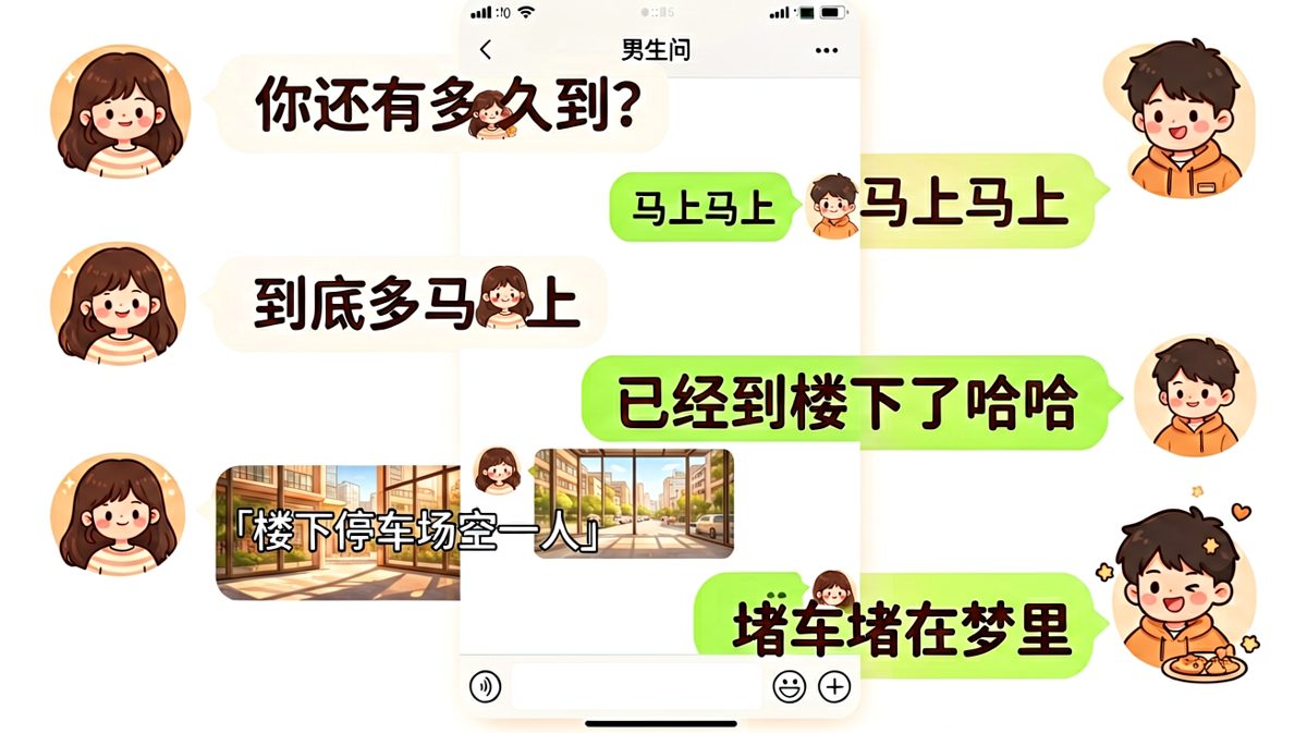 男生说马上就到，结果到梦里了