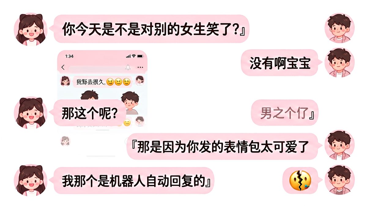 男生辩解自己没笑，结果被表情包出卖
