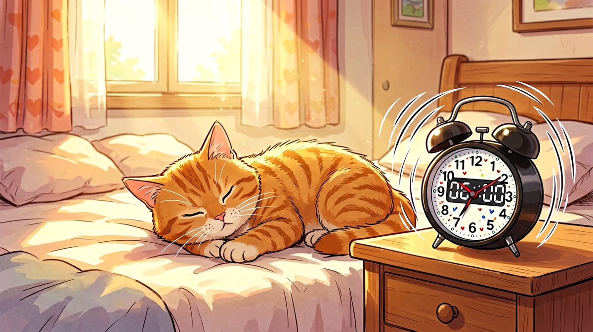 闹钟响起，猫咪坚决不起