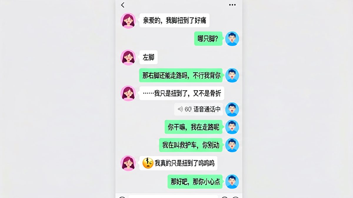 女生脚扭了一下，男生直接叫救护车把天聊炸了