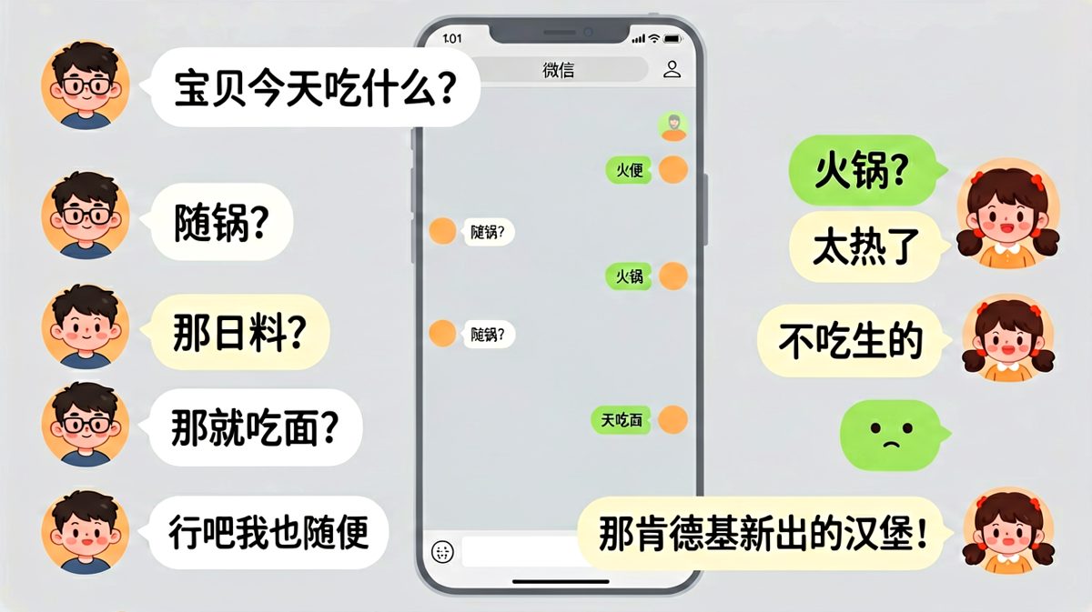 【随便の终极大法】男生从火锅到日料到面条全被否决，最后反向操作成功骗出女生态度——'我要吃肯德基'