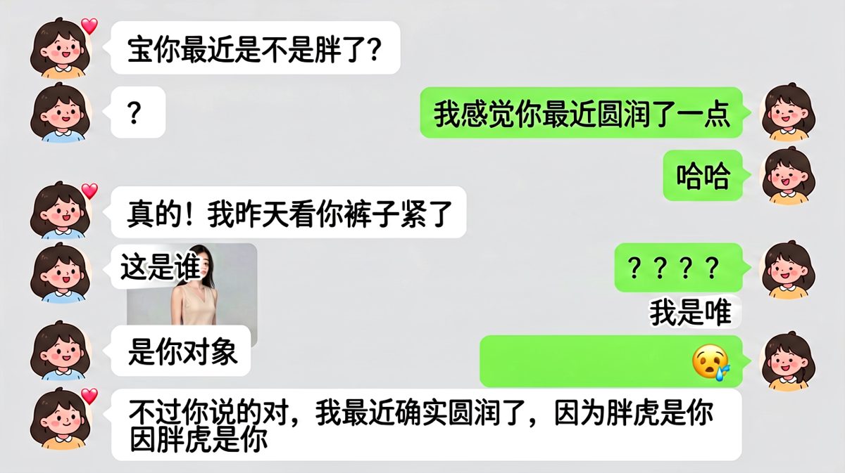 【胖了の绝地反击】男生自以为聪明吐槽女友变胖，结果被美照反杀外加一个'胖虎'的双重重创
