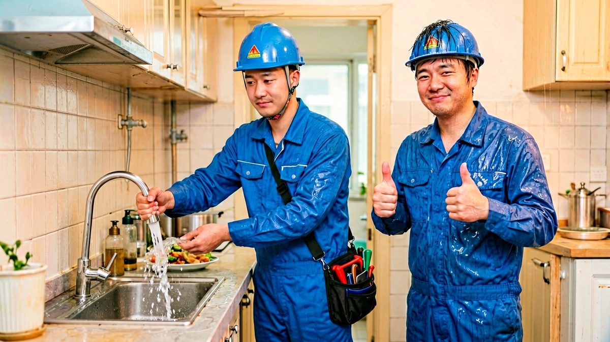 格子四：「师傅，明天还漏水吗？」「已经修好了。」