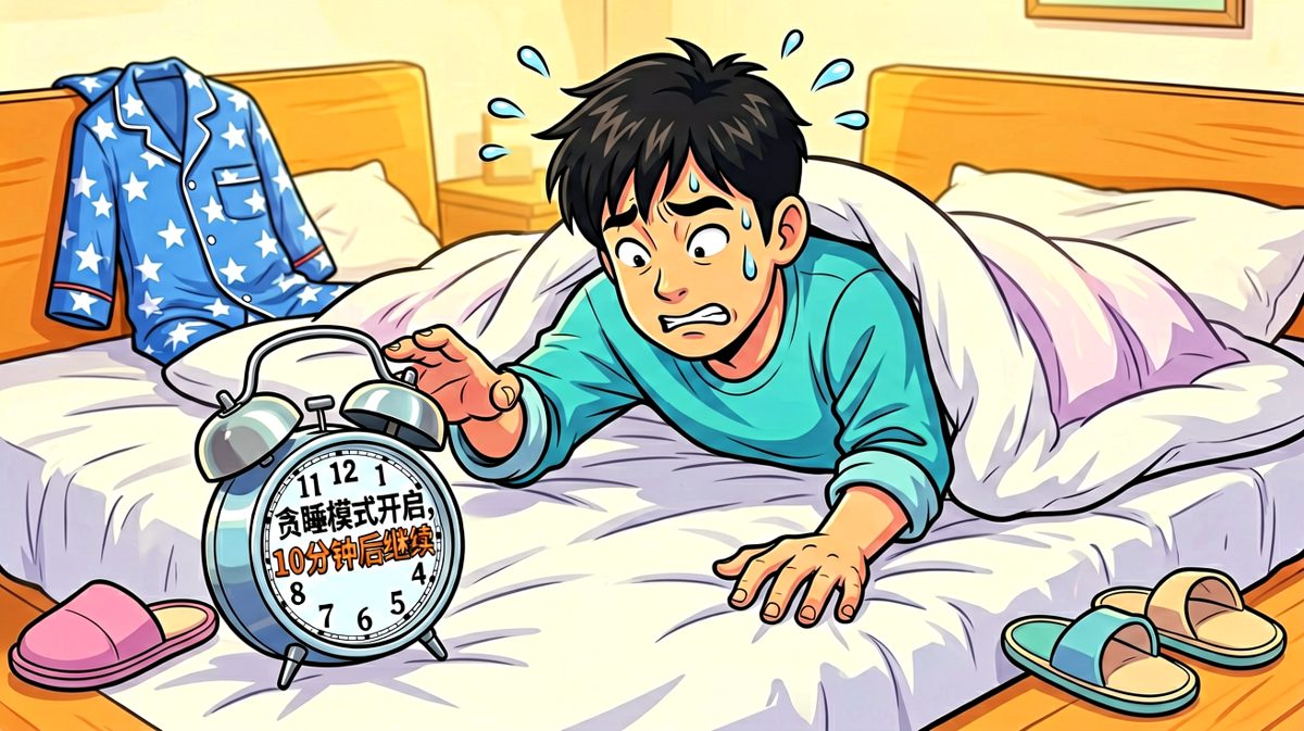 按掉闹钟的一瞬间，他又进入了深度睡眠。