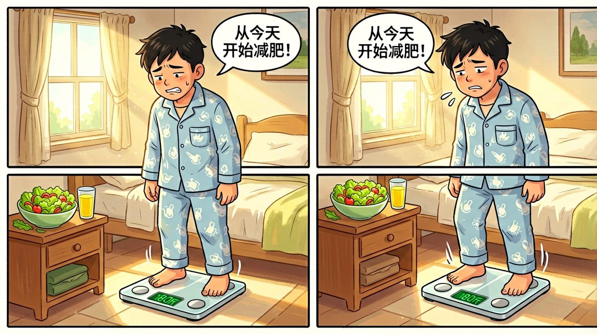 早晨测量体重，下定决心减肥