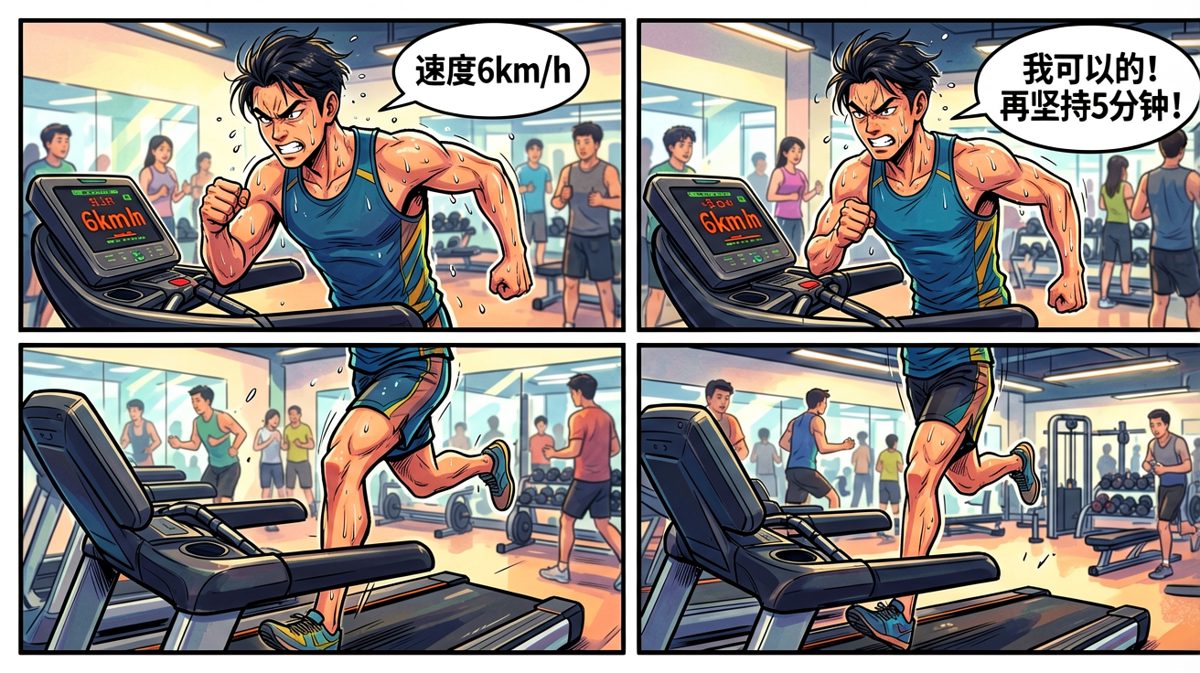 健身房里拼命锻炼，意志坚定