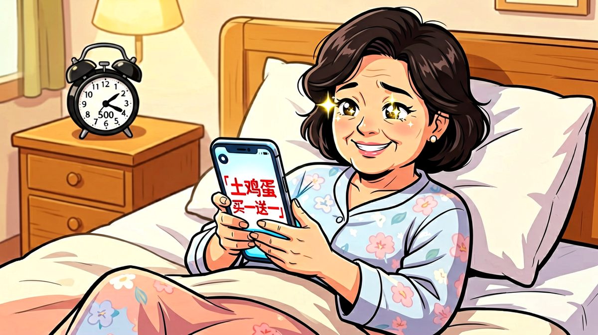 凌晨五点被一条打折信息惊醒，阿姨眼神中燃烧着必胜的决心。