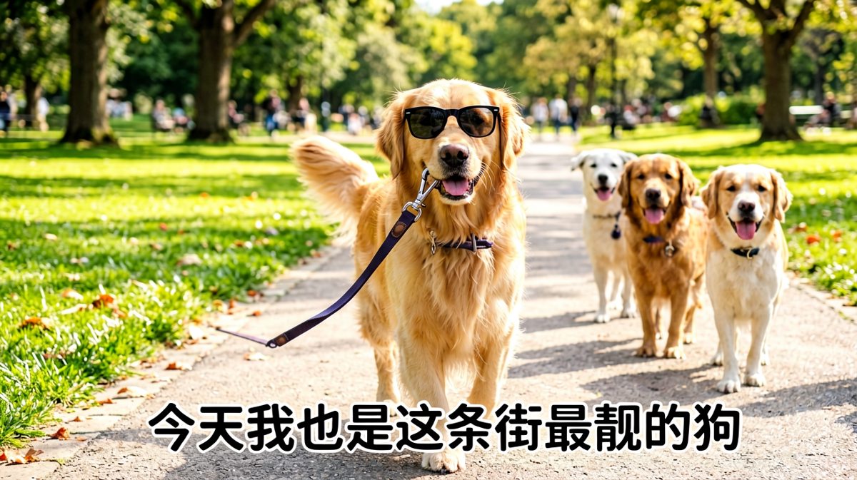狗狗戴墨镜装酷出门遛弯