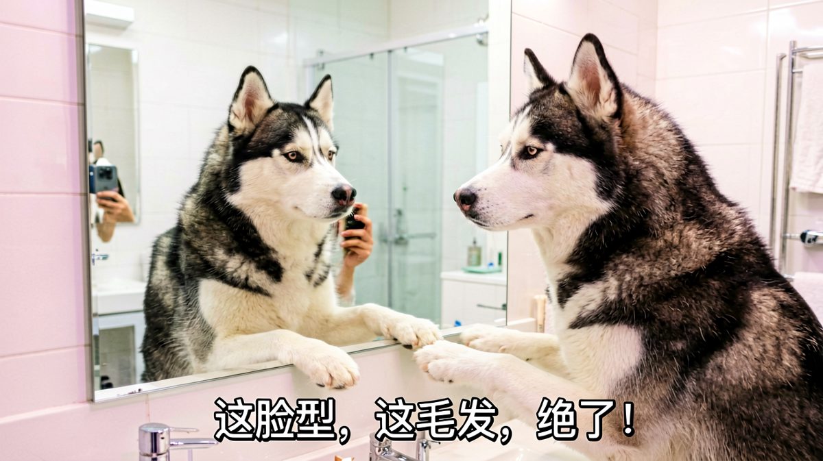 狗狗对着镜子自我欣赏
