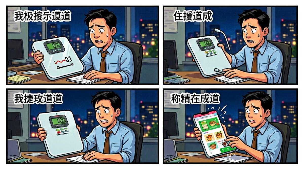 体重秤说：要不……先吃点东西补充体力？