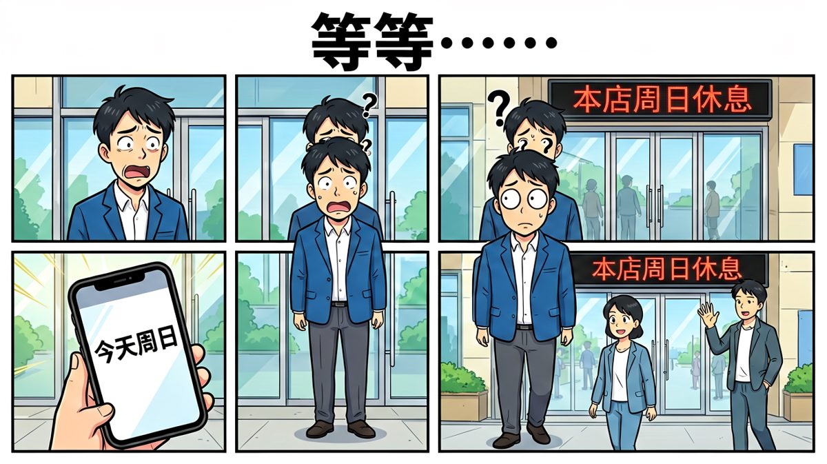 白跑了……今天是周日。