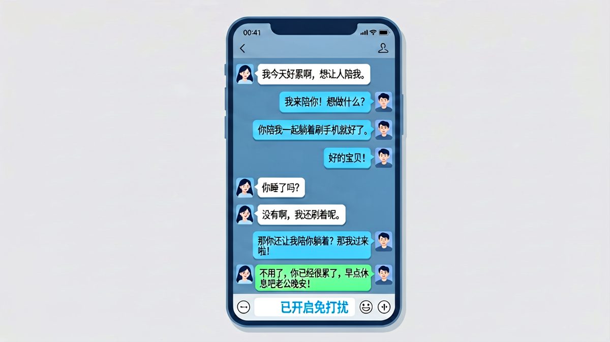 女生口是心非的典型操作，嘴上要陪伴，实际开启免打扰，男生彻底懵圈。
