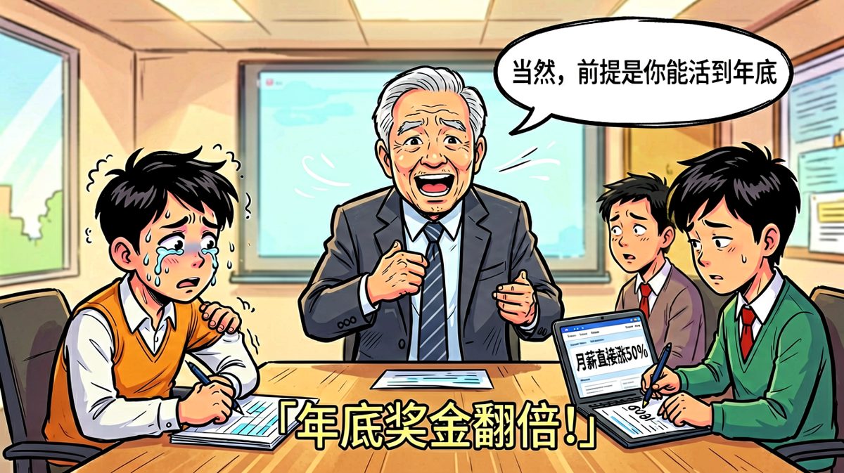 老板：年底奖金翻倍！我：谢谢老板！老板：前提是你能干到年底。