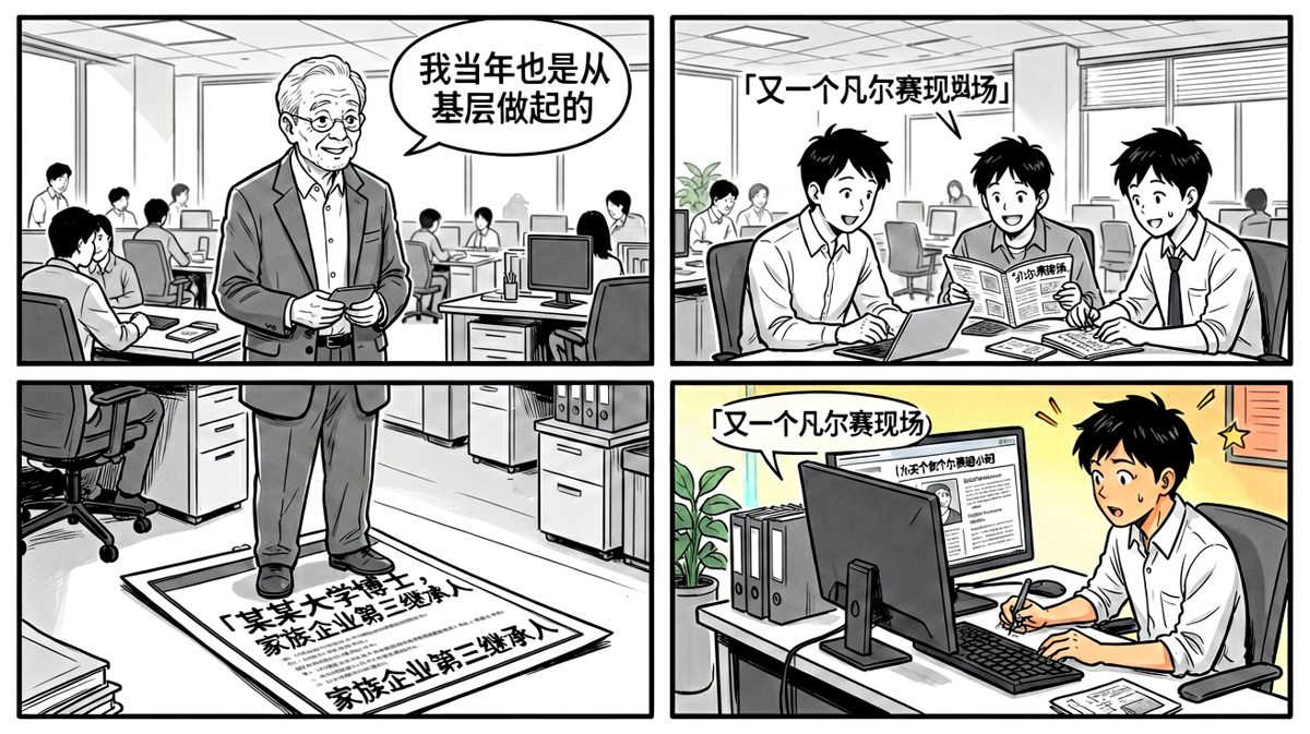 老板：我当年也是从基层做起的。我：太励志了！同事：您爸是董事长您从董事会做起的。