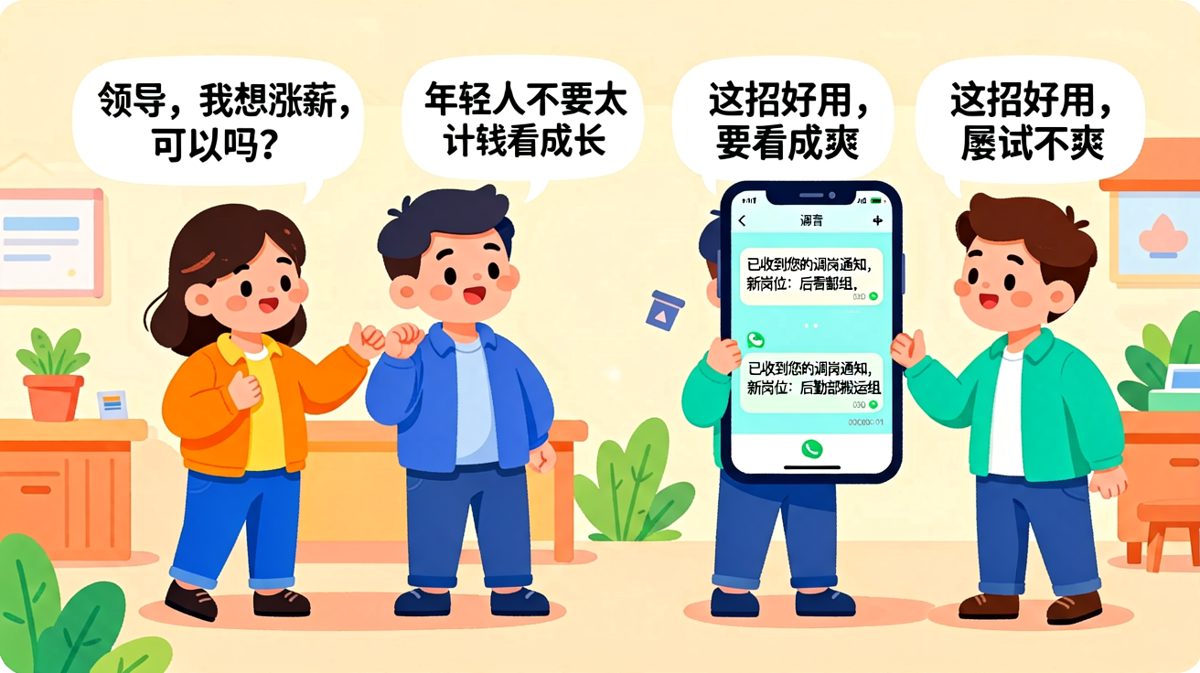 我：我想涨薪。老板：看成长。第二天：新岗位报道。