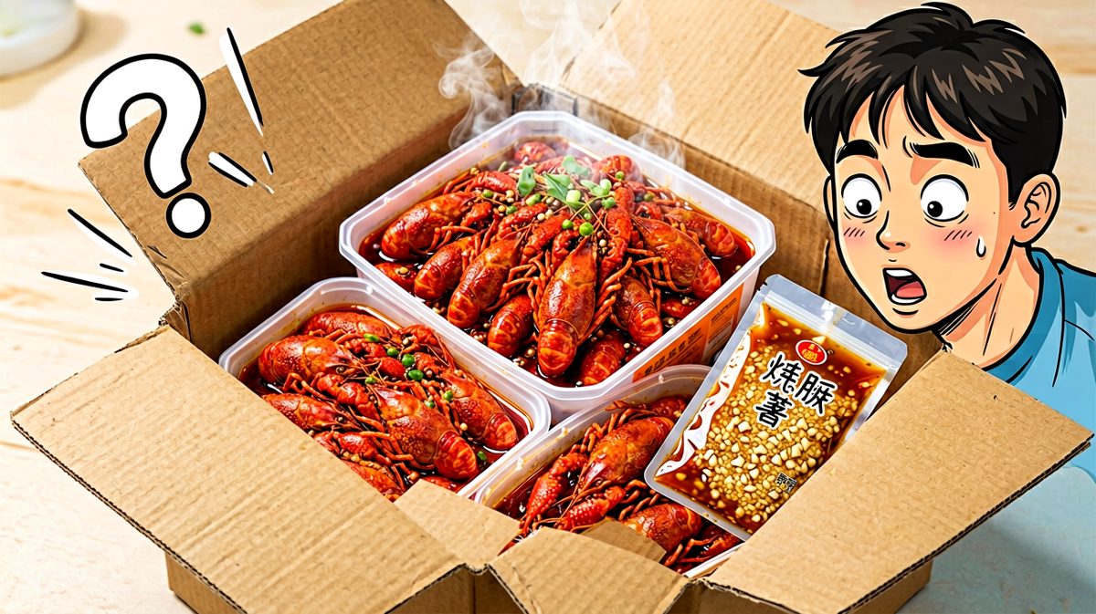 拆开后发现里面全是麻辣小龙虾？！