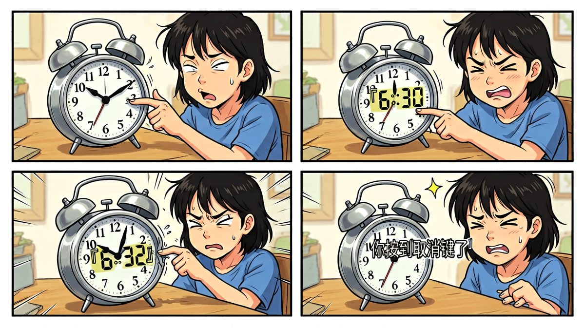 一通乱按，把闹钟关掉了