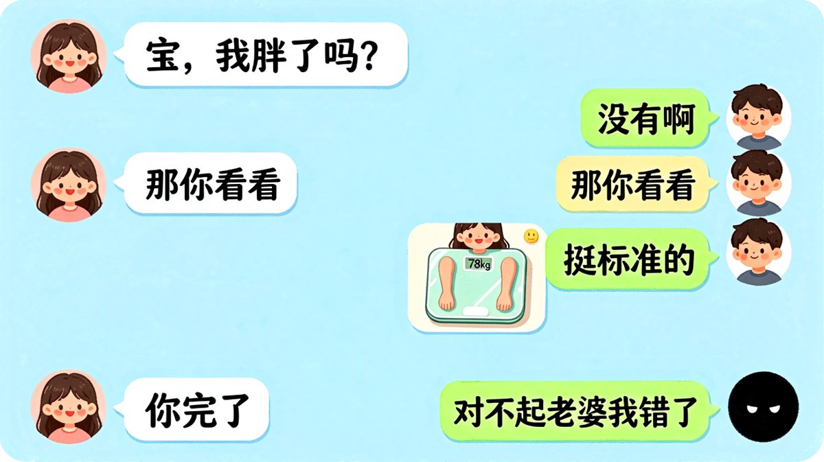 女生问胖了吗，男生如实回答后秒怂道歉