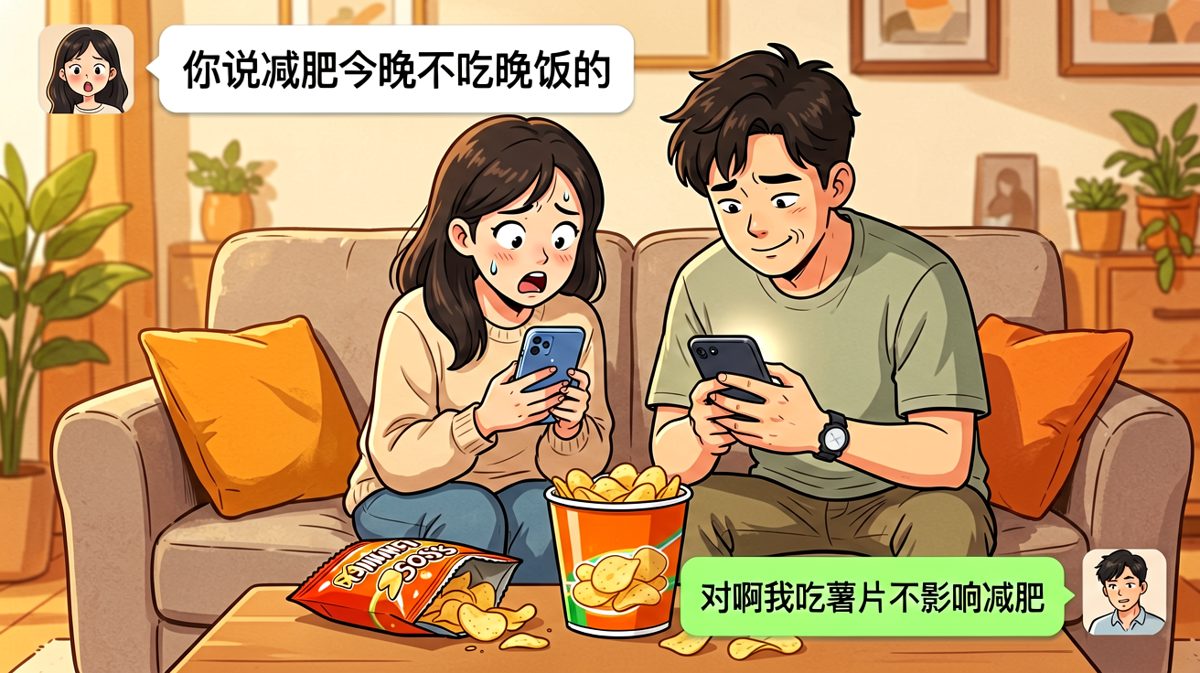 女生宣布减肥，男生用薯片诠释了什么是「不冲突的减肥」