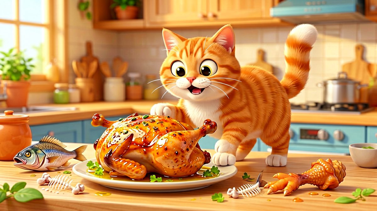 猫咪：我只是路过，鸡是自己跳进我嘴里的！