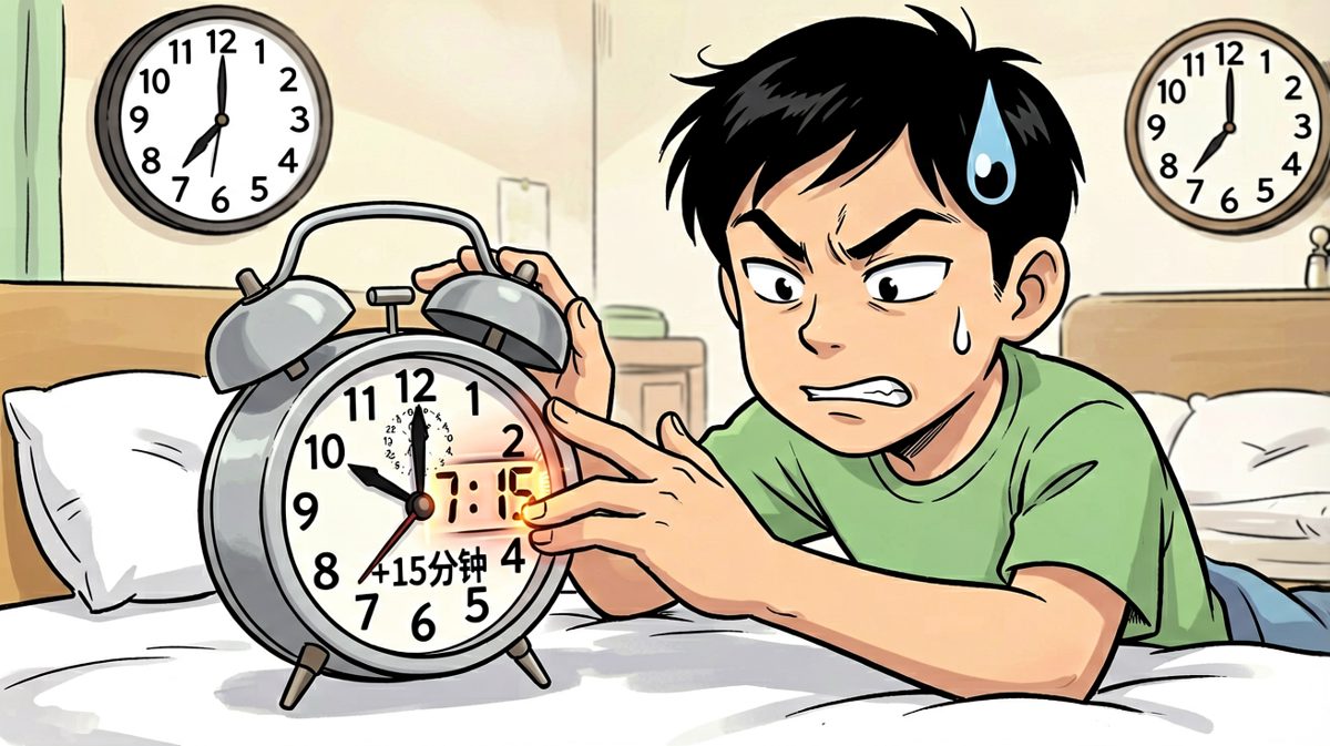 格二：等等……我按的是『再睡15分钟』？！闹钟反而叫得更响了！