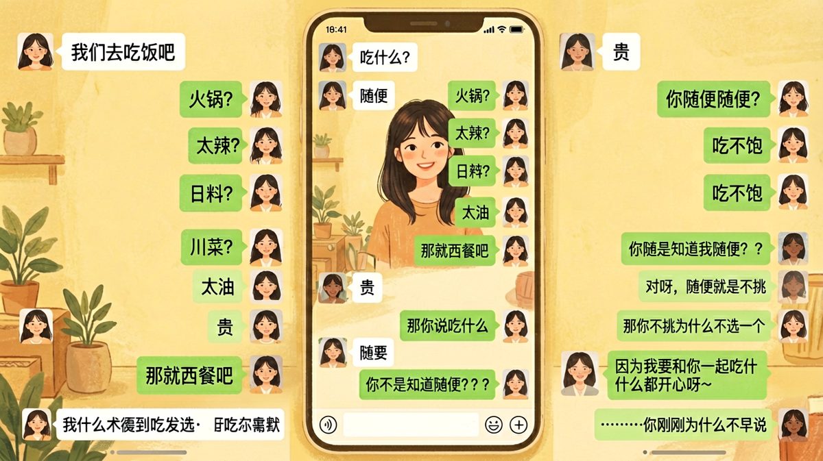 「和你一起吃什么都开心」——杀伤力为零但让人哭笑不得的终极答案
