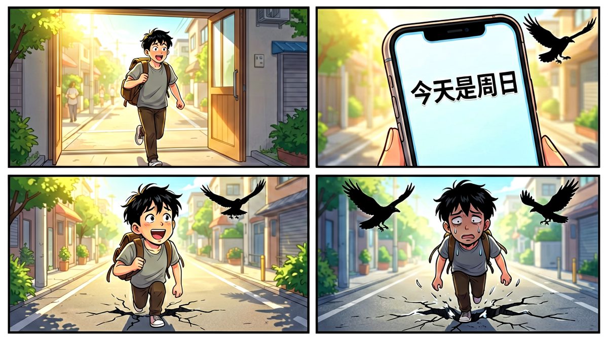 冲到门口发现今天是周日，白忙一场