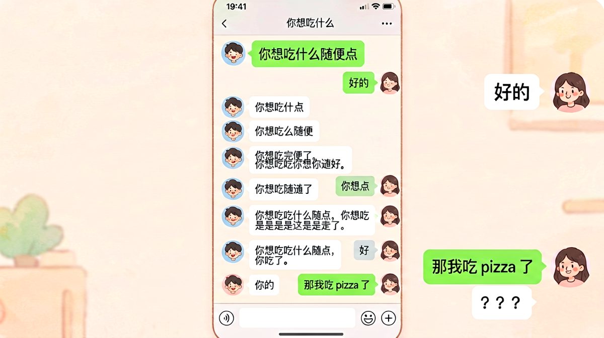 随便=你帮我选，选完=我不满意