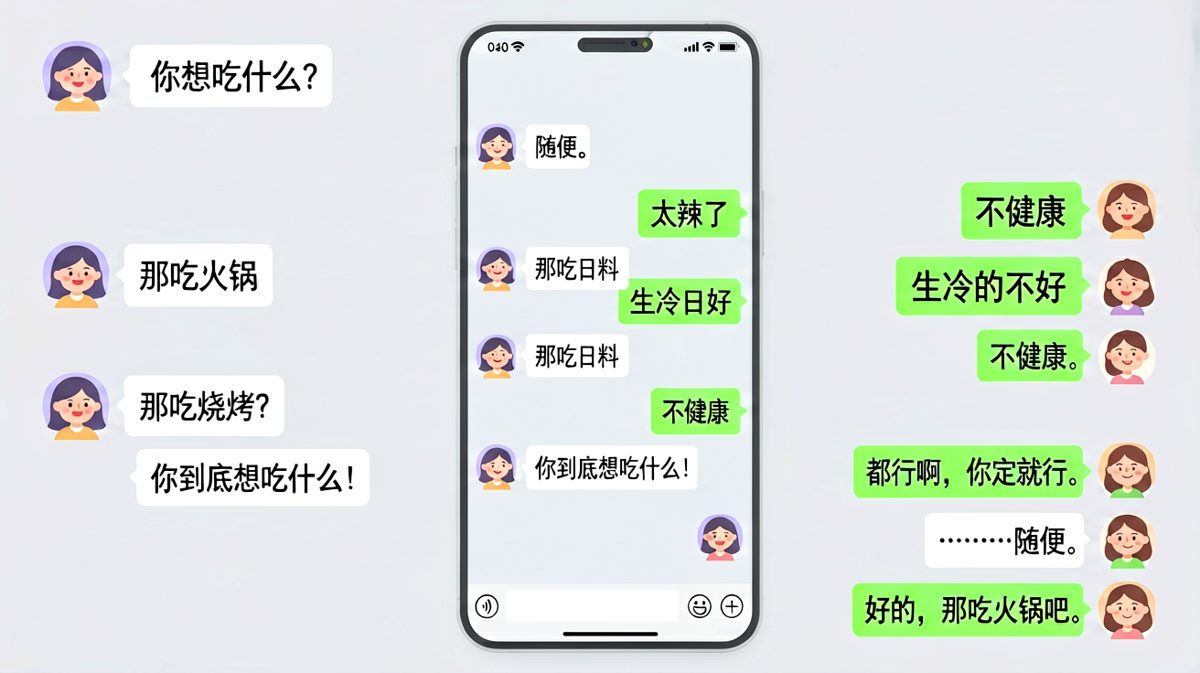 点菜修罗场，最后双方都说了「随便」的经典困局
