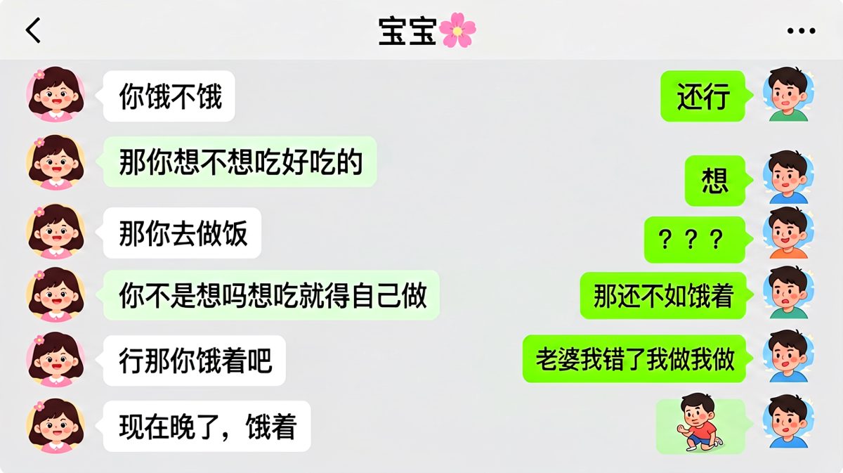 女生绕了一大圈让男生去做饭的套路完整版
