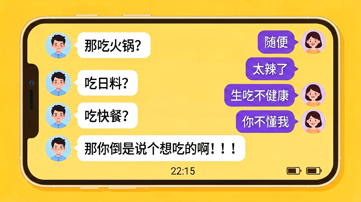 经典三拒绝："随便→太辣→生的→不健康"，男生崩溃发问后的灵魂暴击